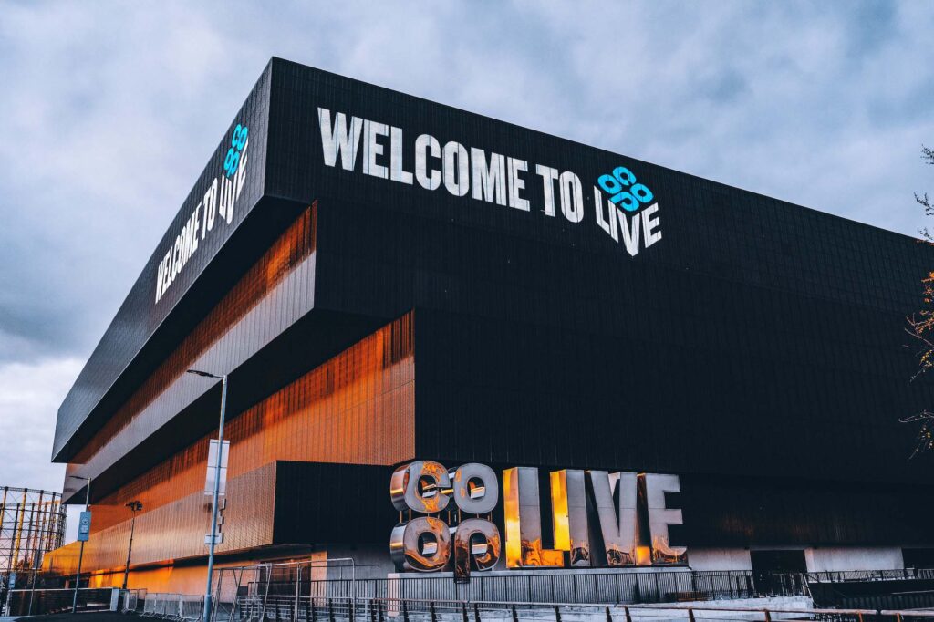 Exterior of Co-op Live in Manchester. An Ideal client.