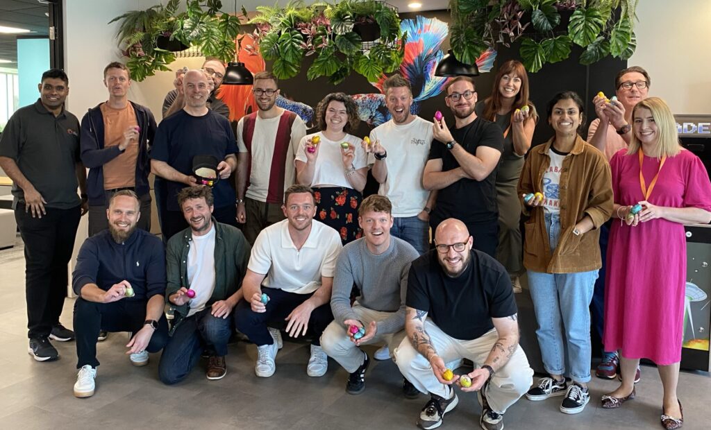 The Ideal team celebrating an Easter egg hunt in the office.
