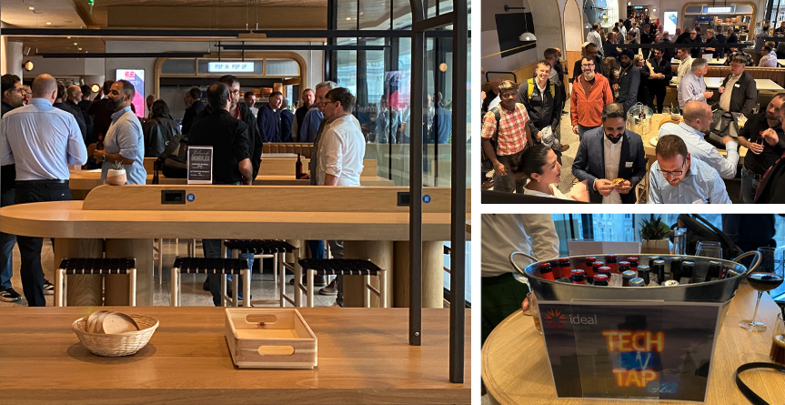People chatting at Tech on Tap Event at 22 Bishopsgate, London
