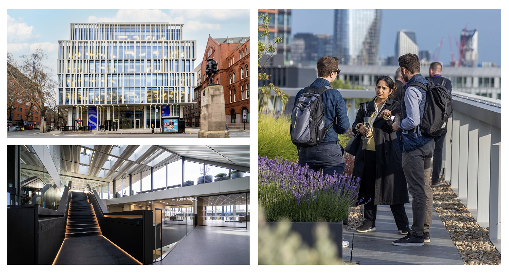 Photos showing the inside and outside of 150 Holborn